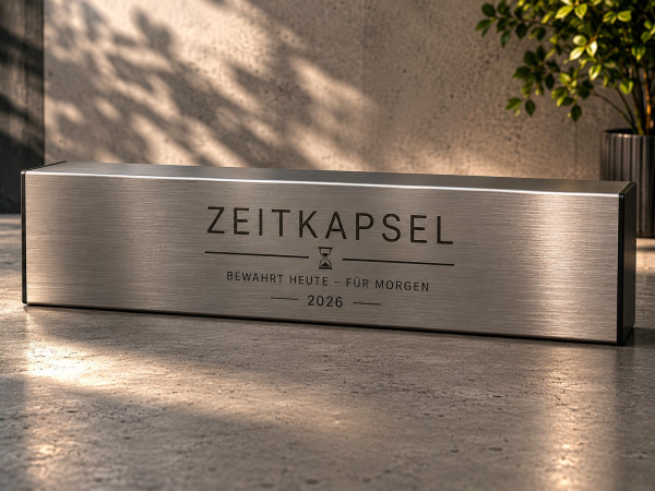 Exklusive große Zeitkapsel mit Gravur - Edelstahl rechteckig 50 cm