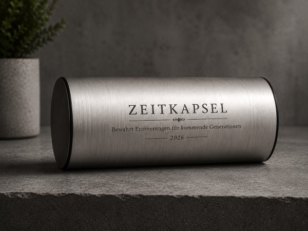 Zeitkapsel aus Edelstahl mit individueller Gravur - Rund 25 cm
