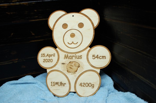 Geburtentafel Teddy mit Foto Gravur