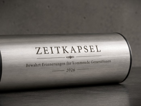 Zeitkapsel aus Edelstahl mit individueller Gravur - Rund 25 cm